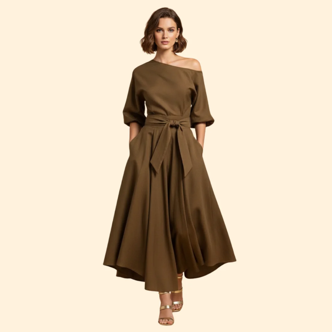 Women's Formal Asymmetrical Midi Dress - Image 9