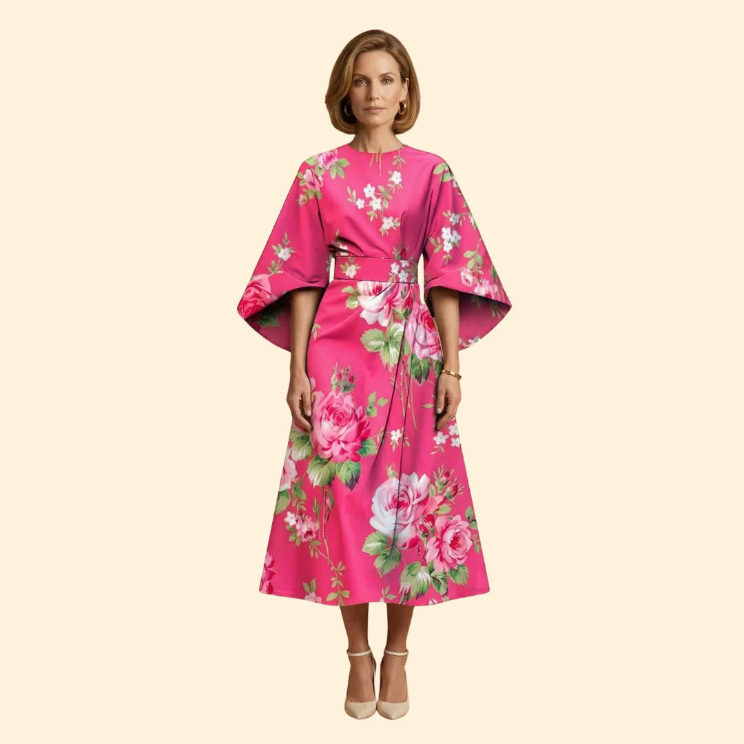 Women's Geometric Print Dress with Matching Belt - Image 10