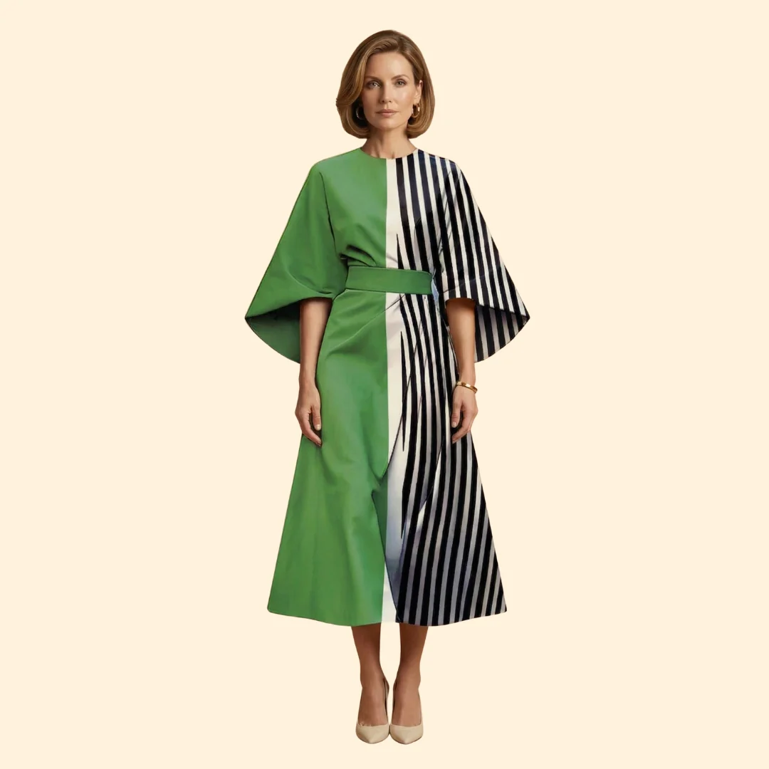 Women's Geometric Print Dress with Matching Belt - Image 11
