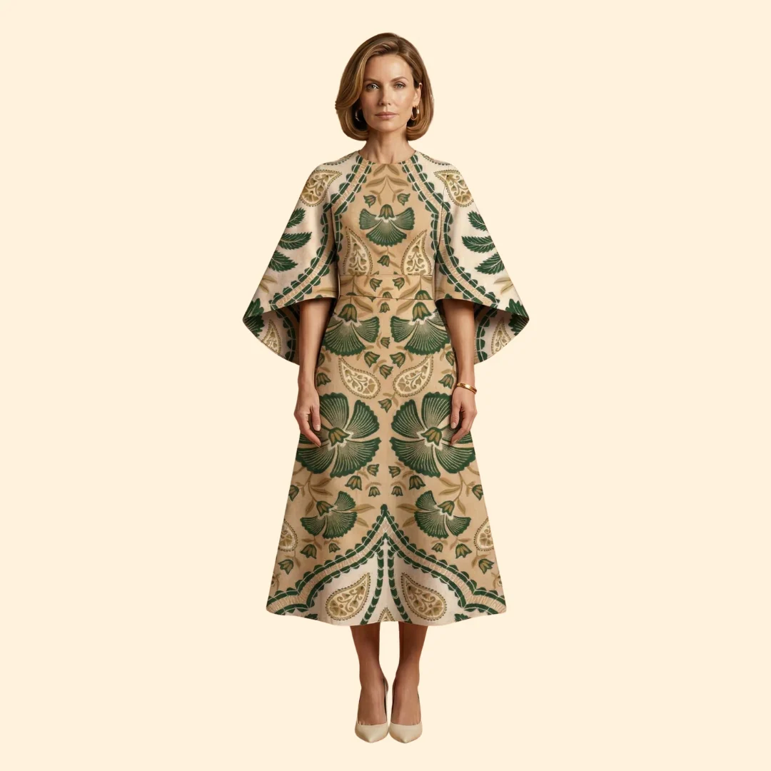 Women's Geometric Print Dress with Matching Belt - Image 12