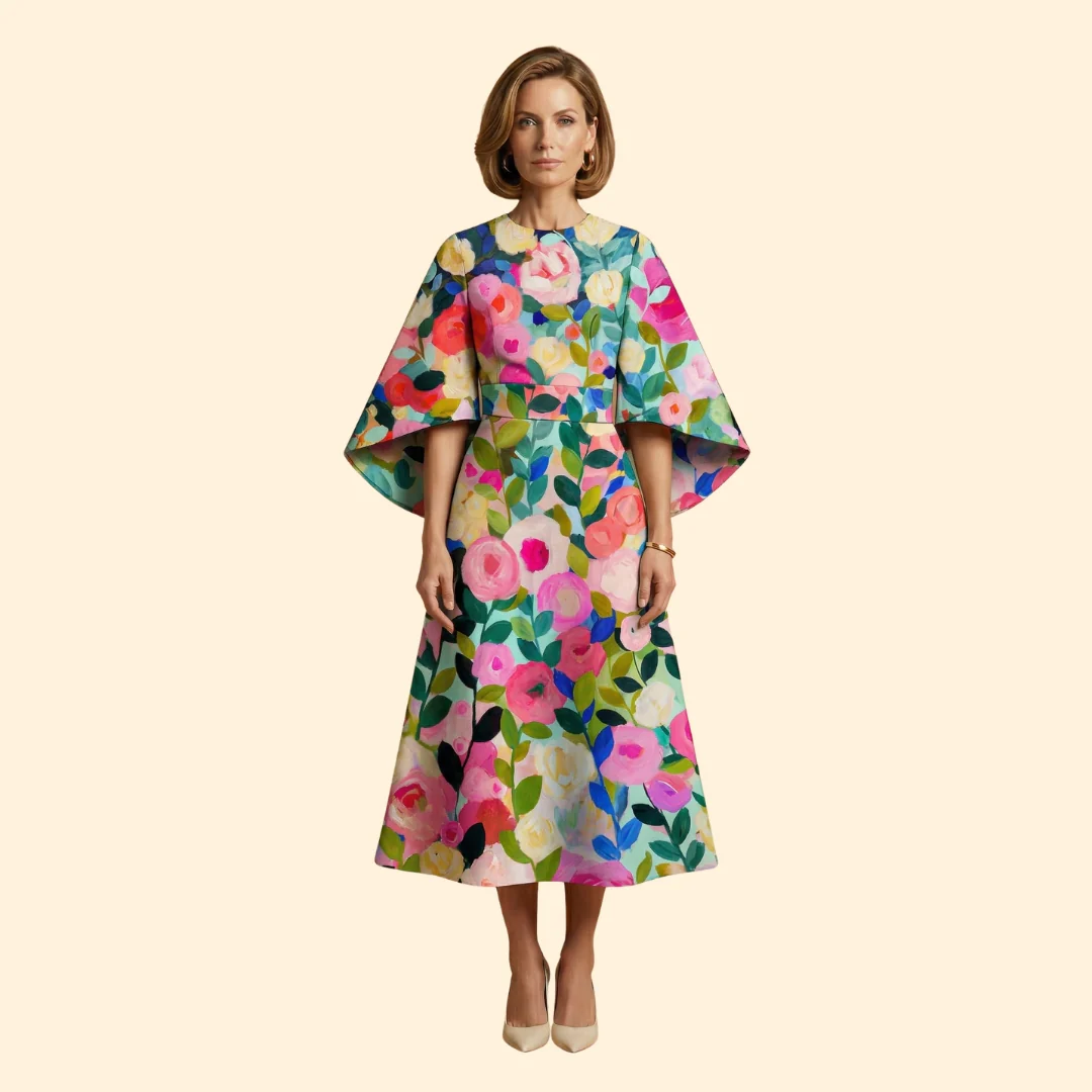 Women's Geometric Print Dress with Matching Belt - Image 13