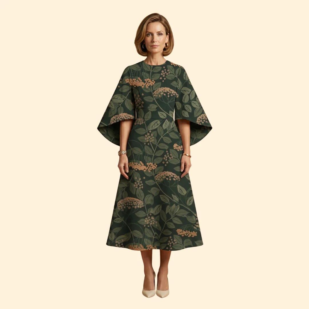 Women's Geometric Print Dress with Matching Belt - Image 14