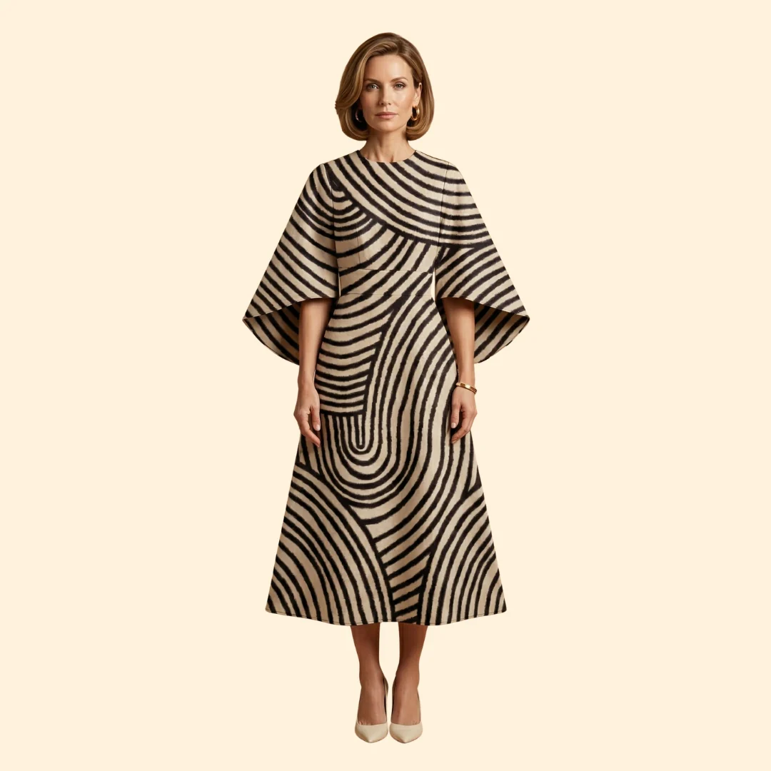 Women's Geometric Print Dress with Matching Belt - Image 2