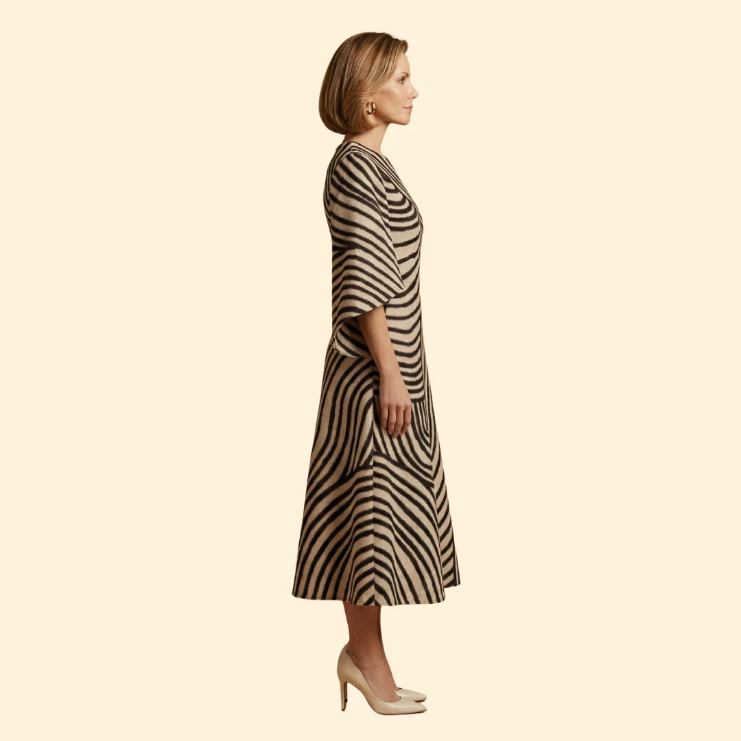 Women's Geometric Print Dress with Matching Belt - Image 3