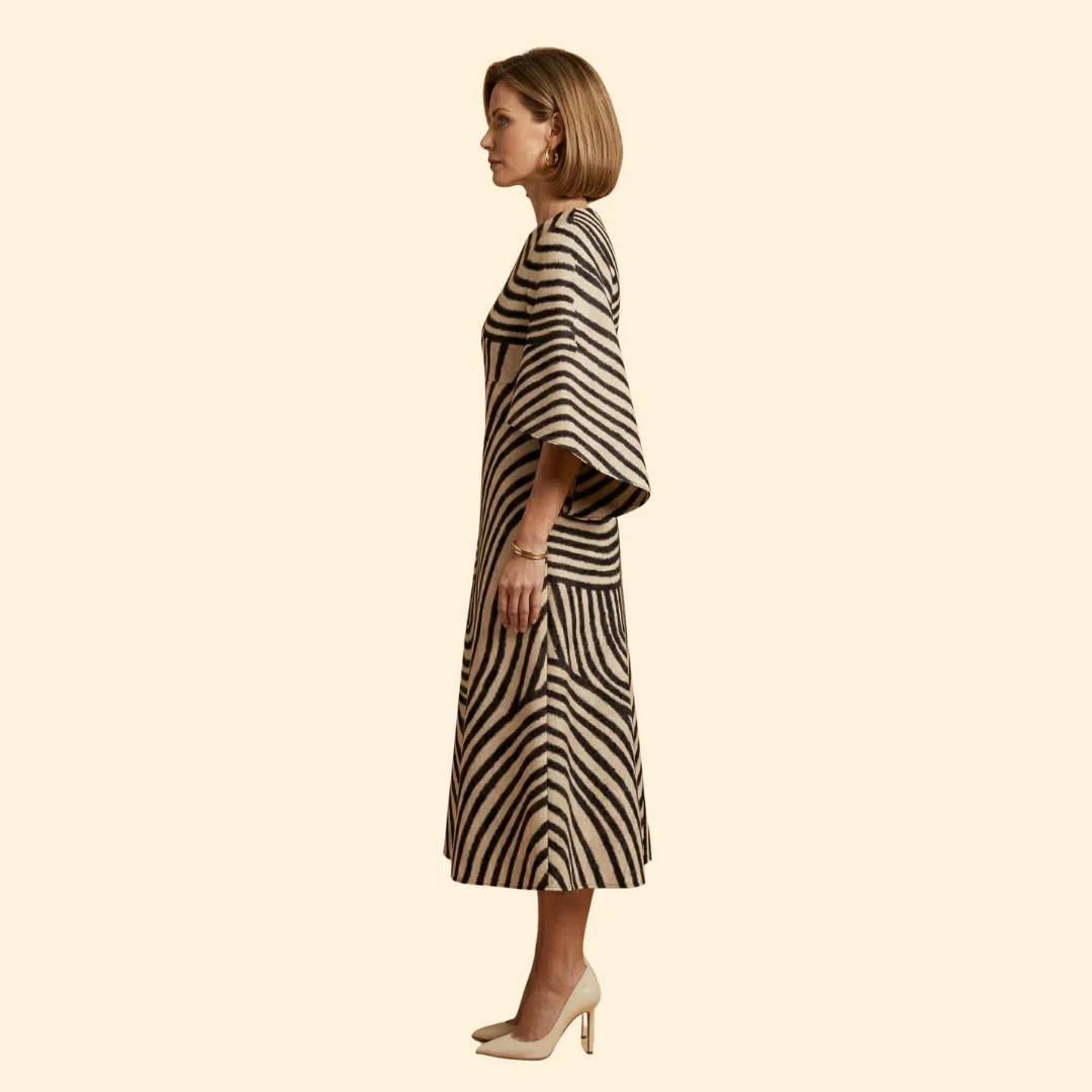 Women's Geometric Print Dress with Matching Belt - Image 4