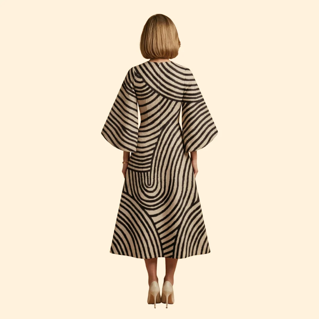 Women's Geometric Print Dress with Matching Belt - Image 5
