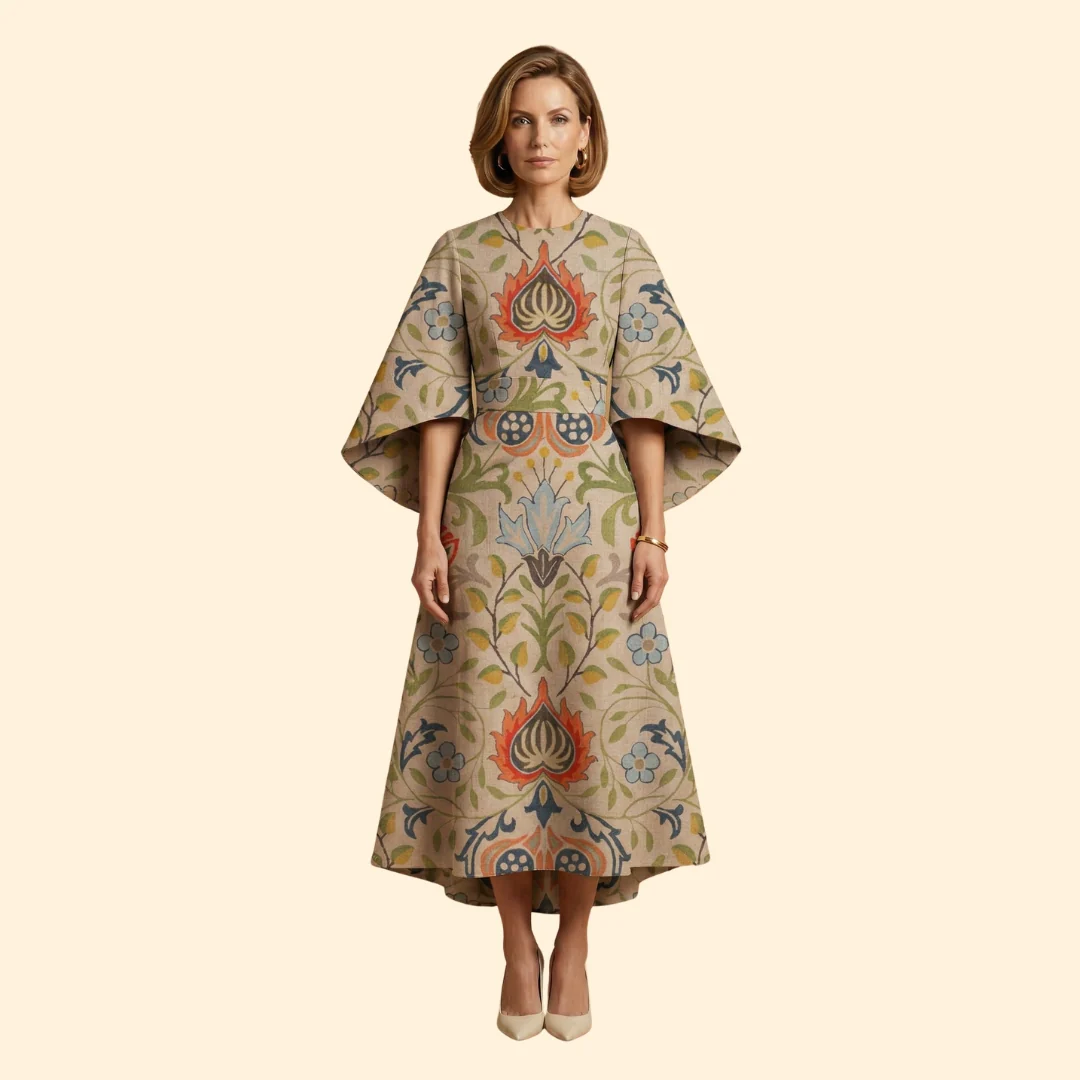 Women's Geometric Print Dress with Matching Belt - Image 7
