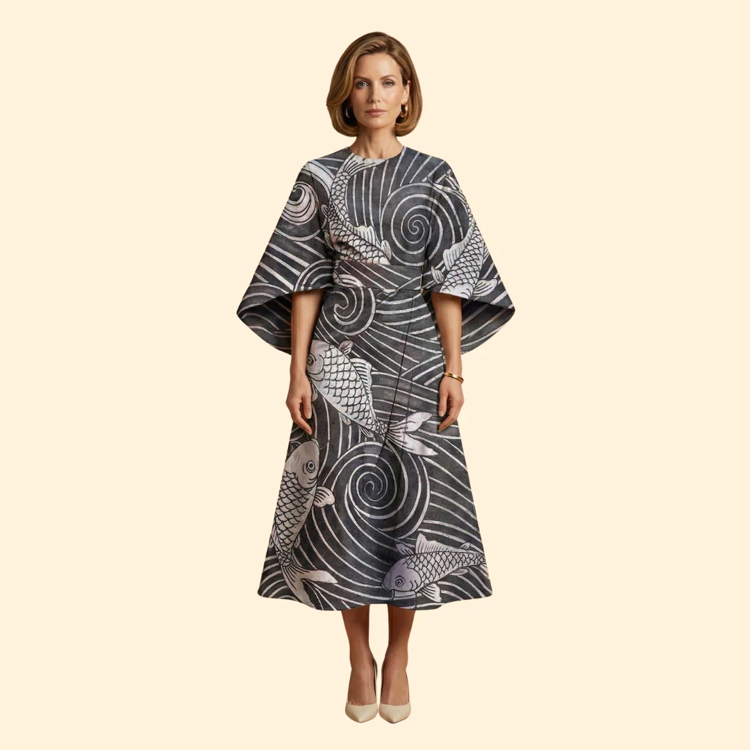 Women's Geometric Print Dress with Matching Belt - Image 8