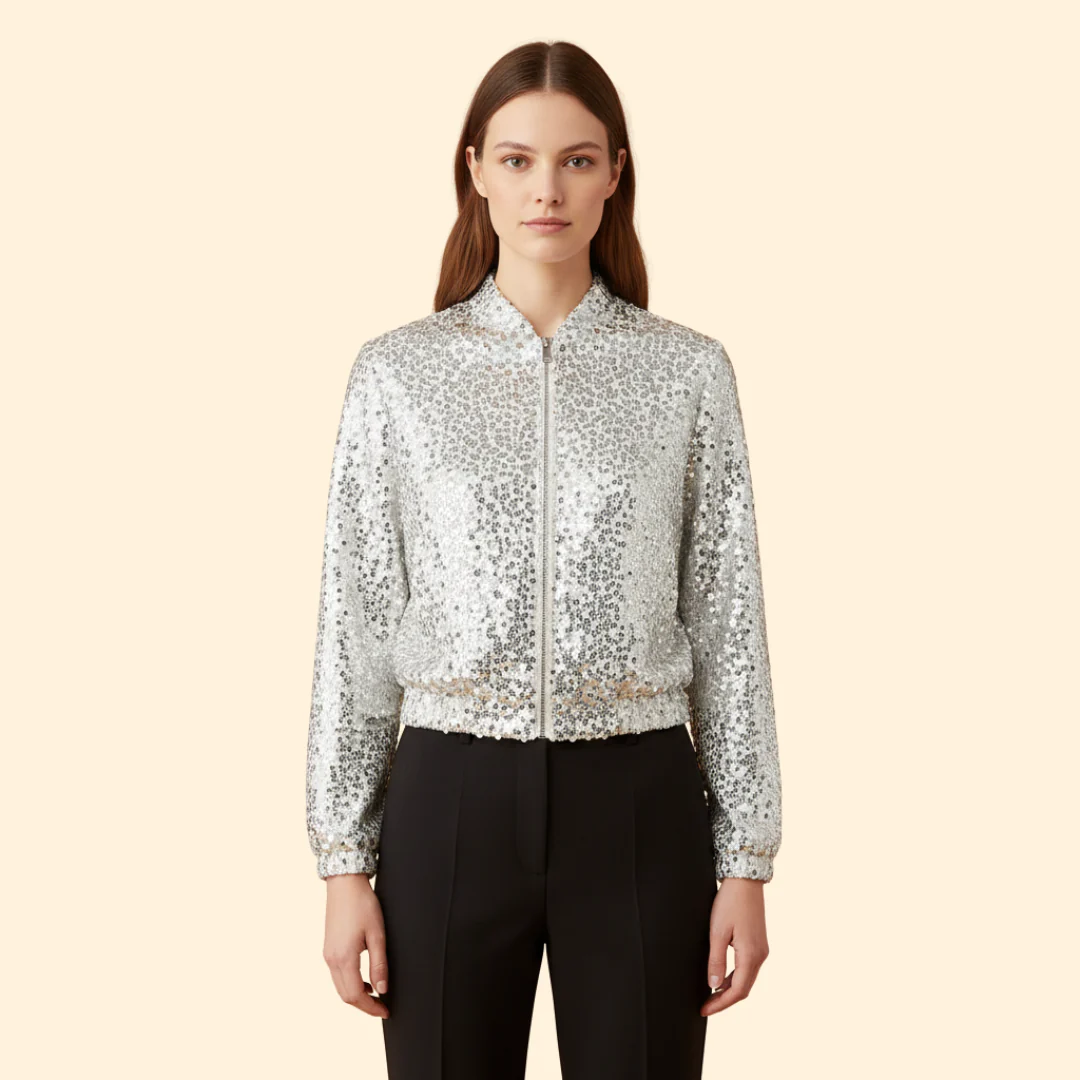 Women’s Glitter Bomber Jacket with Full Sequin Finish - Image 2