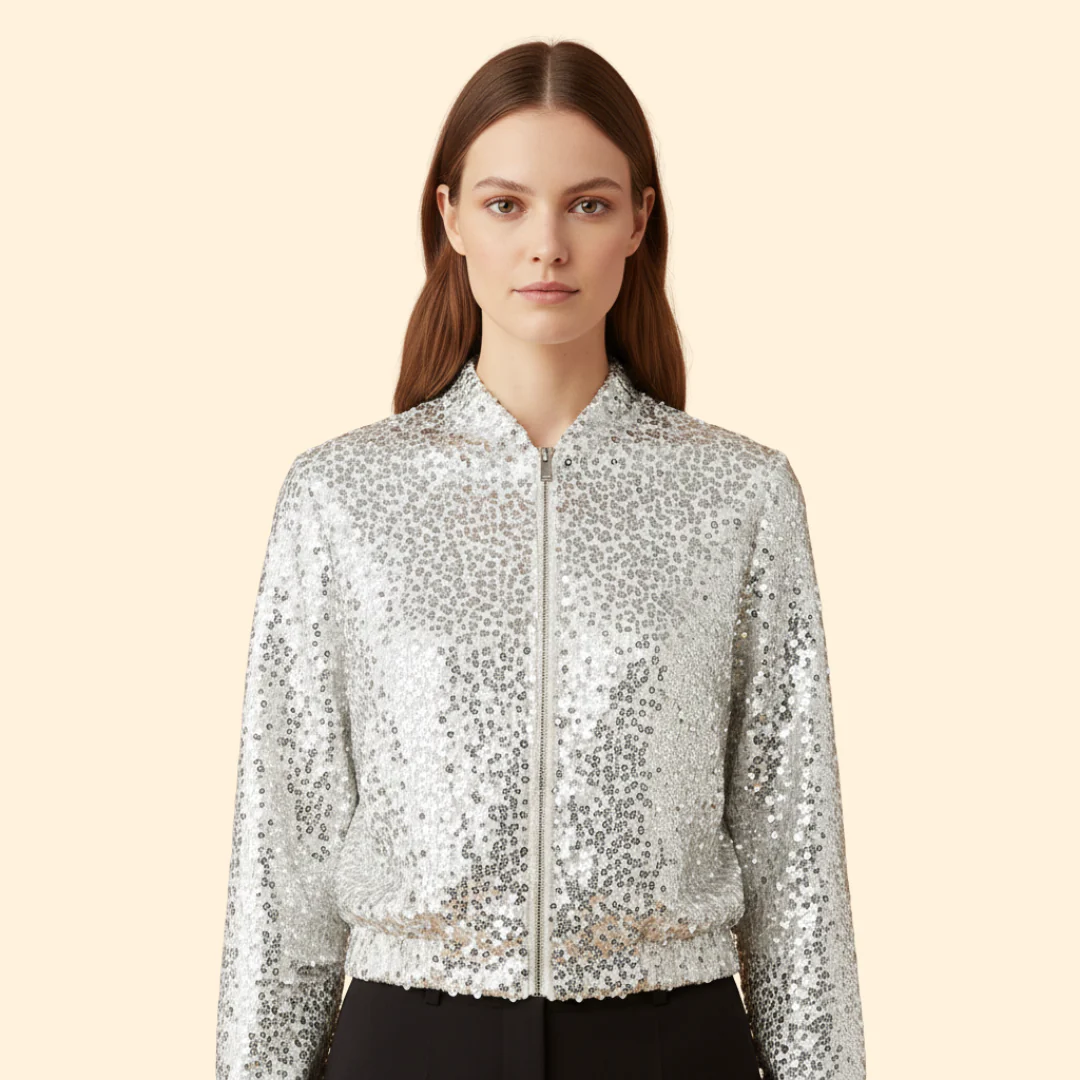 Women’s Glitter Bomber Jacket with Full Sequin Finish - Image 4