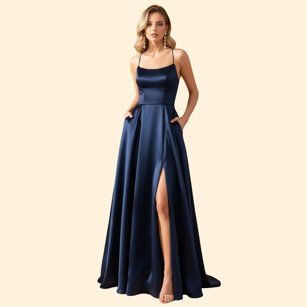 Women's Evening Gown High Slit Formal Wedding Guest Dress - Image 15