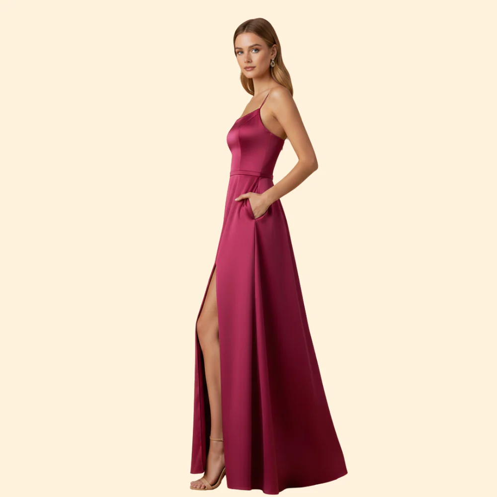 Women's Evening Gown High Slit Formal Wedding Guest Dress - Image 4