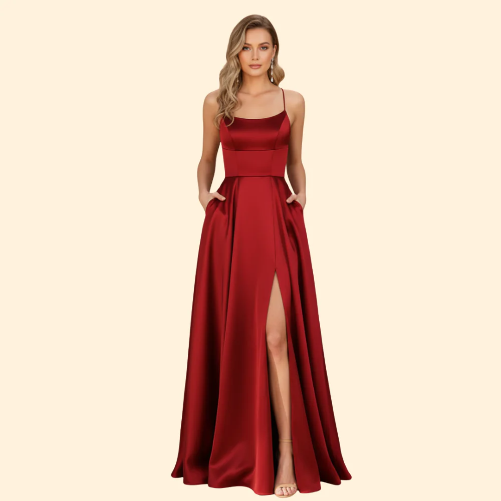 Women's Evening Gown High Slit Formal Wedding Guest Dress - Image 7