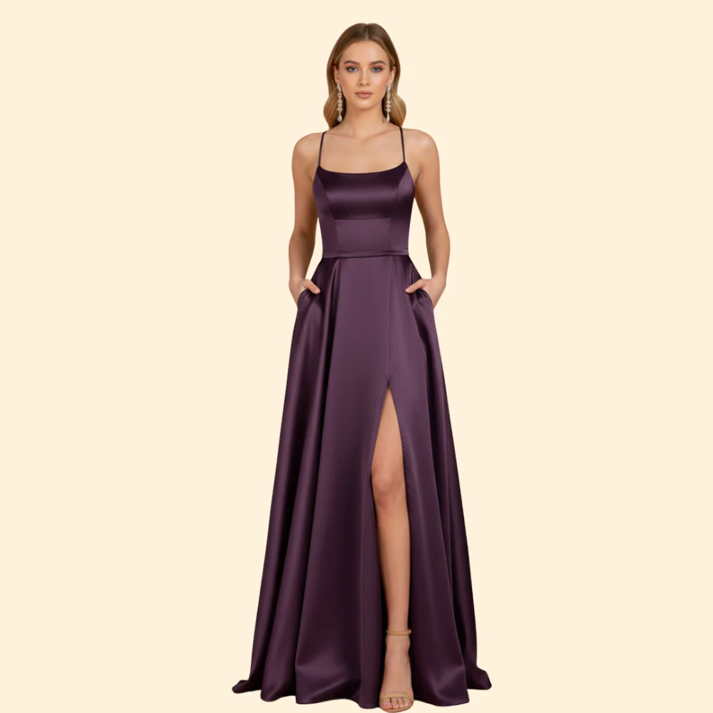 Women's Evening Gown High Slit Formal Wedding Guest Dress - Image 9