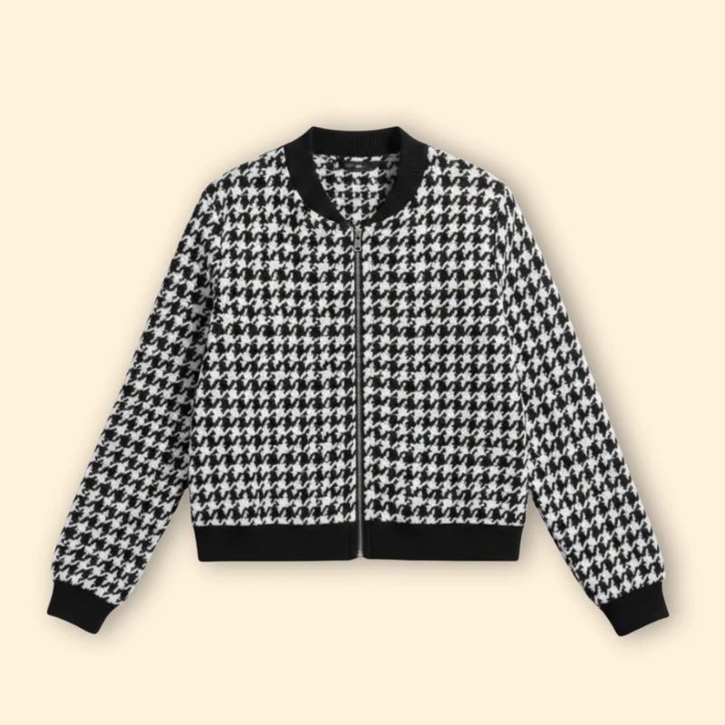 Women's Houndstooth Bomber Jacket