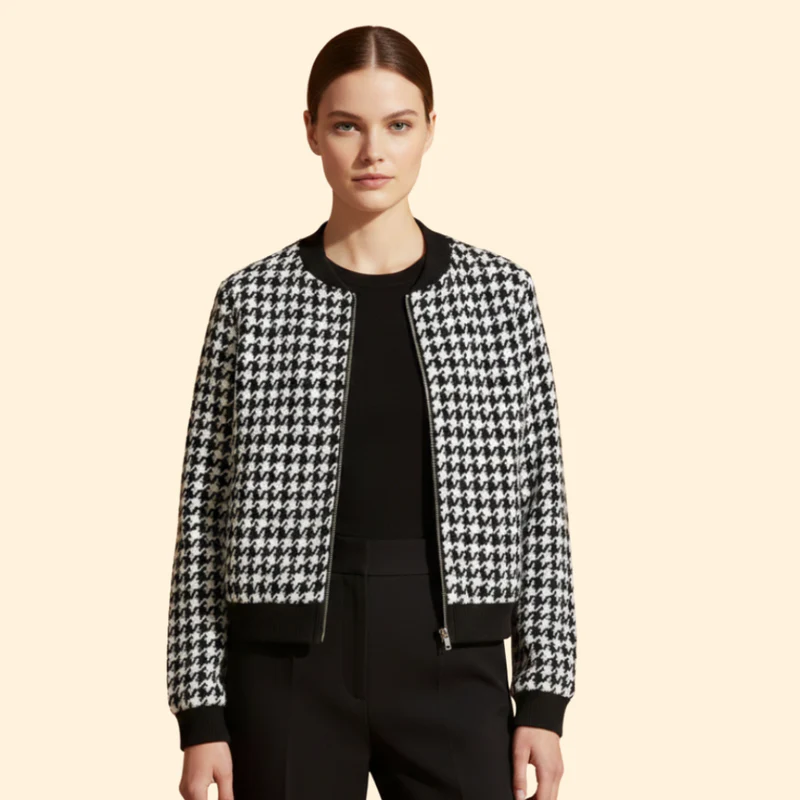Women's Houndstooth Bomber Jacket - Image 2