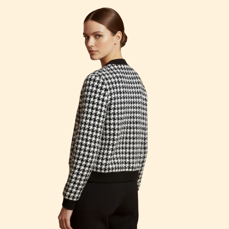 Women's Houndstooth Bomber Jacket - Image 4