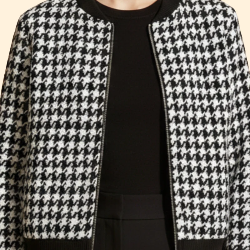 Women's Houndstooth Bomber Jacket - Image 5