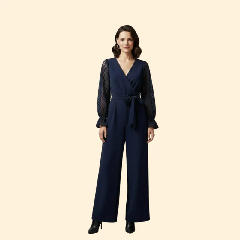 Women’s Jumpsuit with Transparent Sleeves and Tie Waist - Image 2