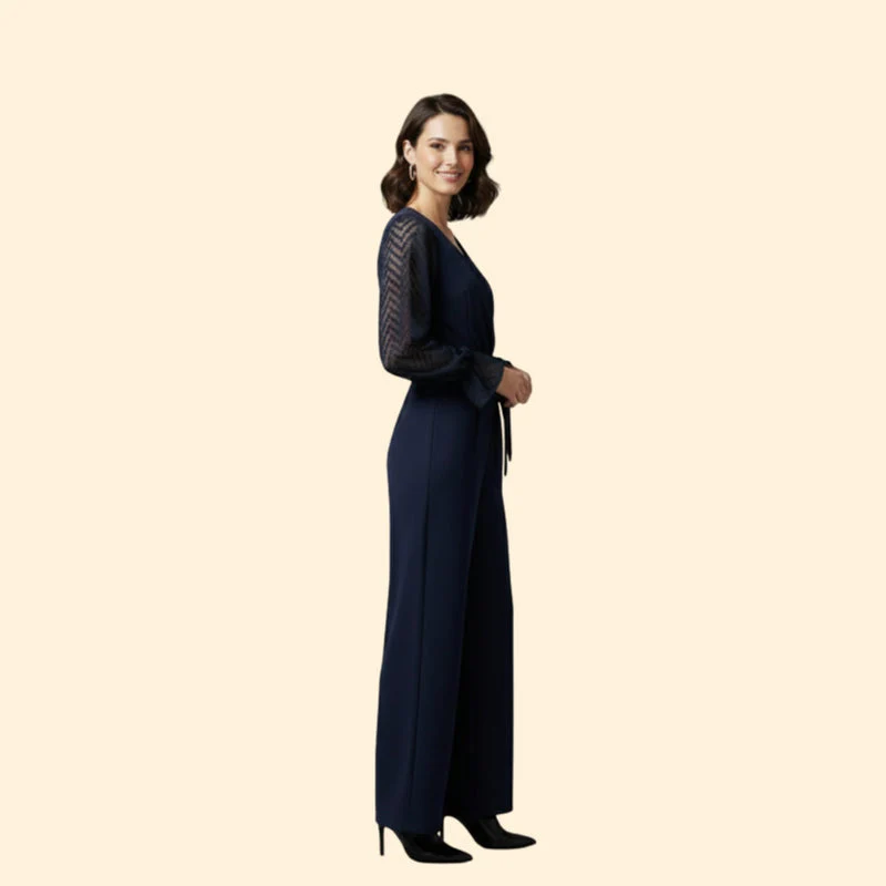 Women’s Jumpsuit with Transparent Sleeves and Tie Waist - Image 3