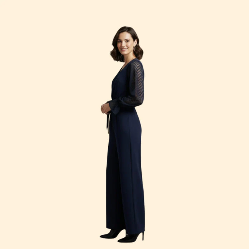 Women’s Jumpsuit with Transparent Sleeves and Tie Waist - Image 5