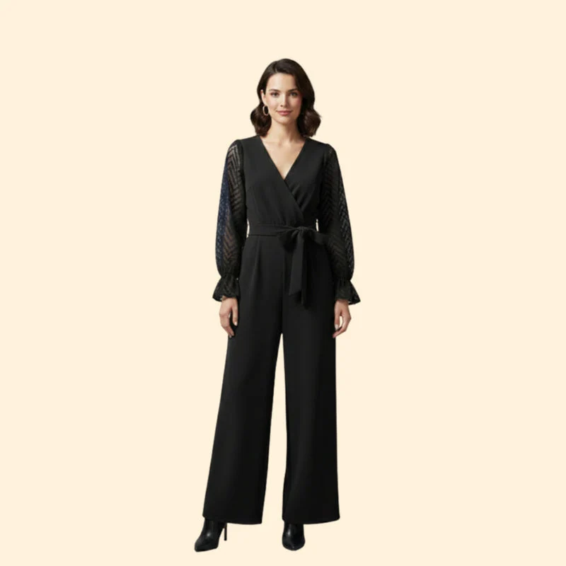 Women’s Jumpsuit with Transparent Sleeves and Tie Waist - Image 6