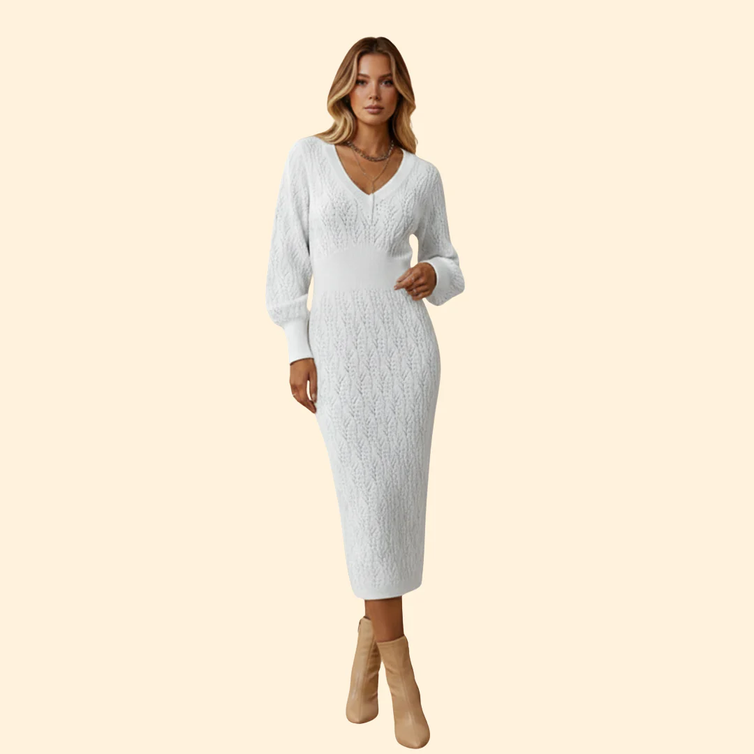 Women’s Knit Dress with V-neck - Image 7