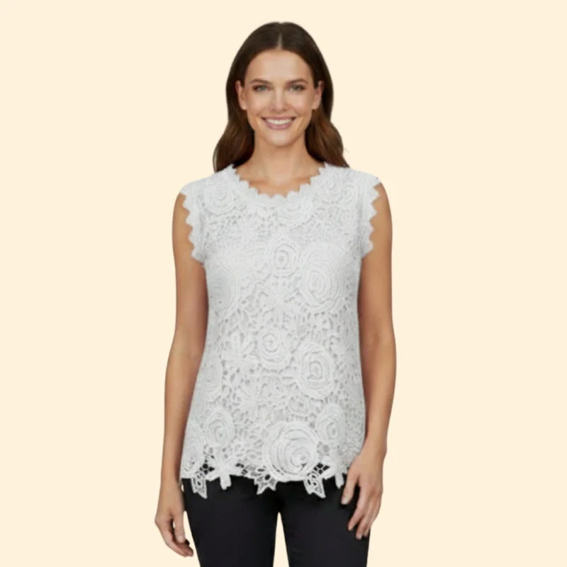 Women’s Lace Blouse with Scalloped Hem - Image 5