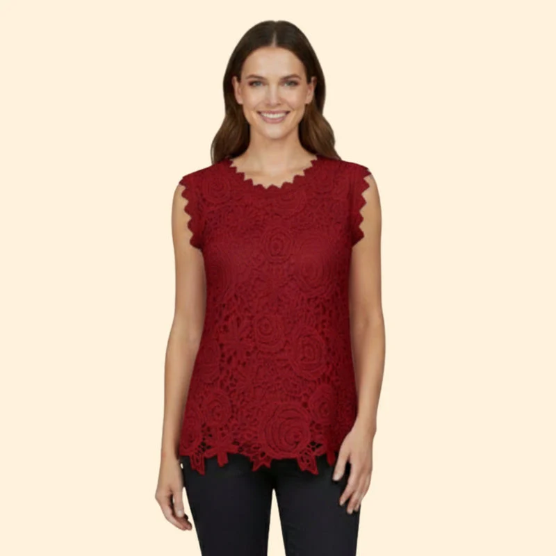 Women’s Lace Blouse with Scalloped Hem - Image 7