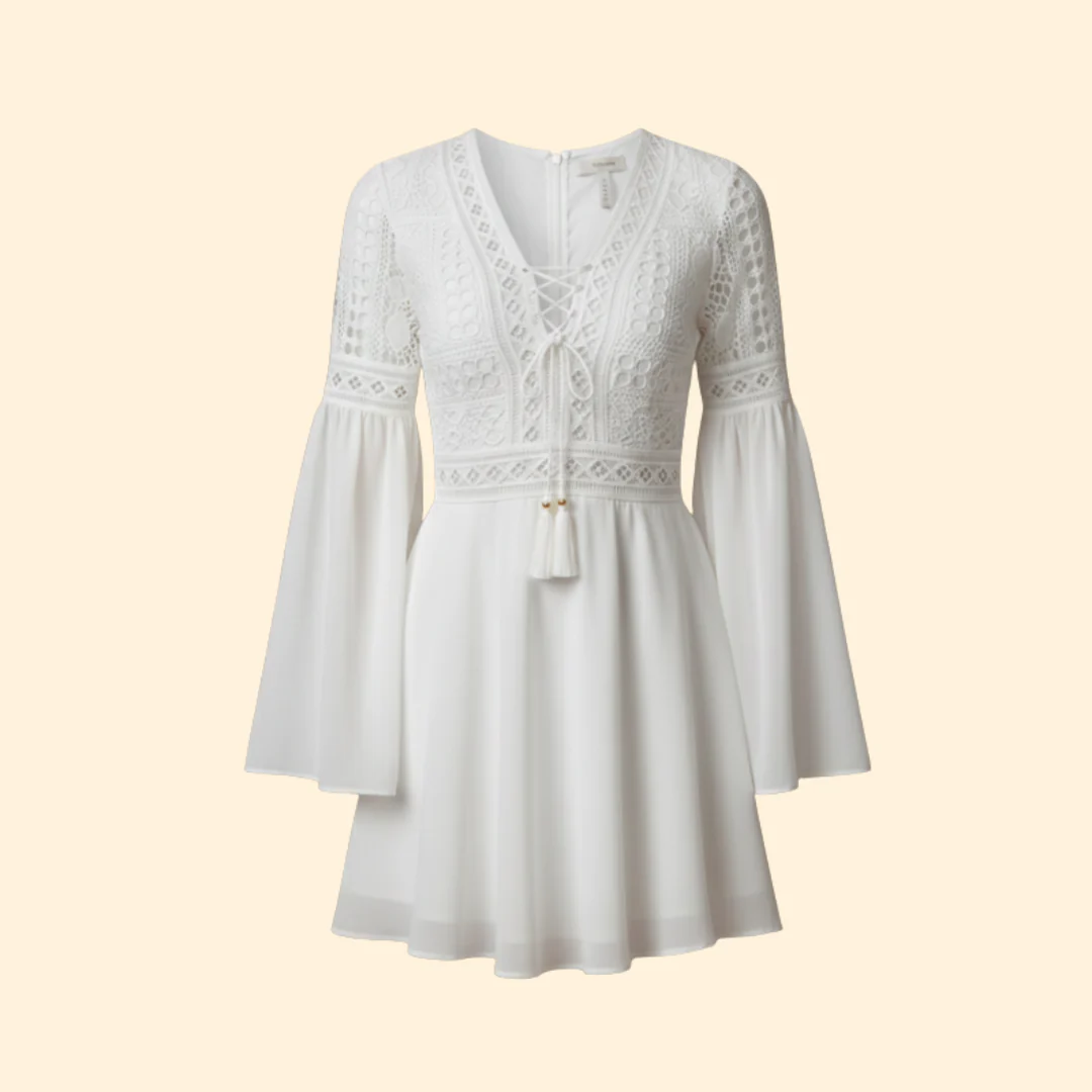 Women's Lace Detail Dress with Trumpet Sleeves