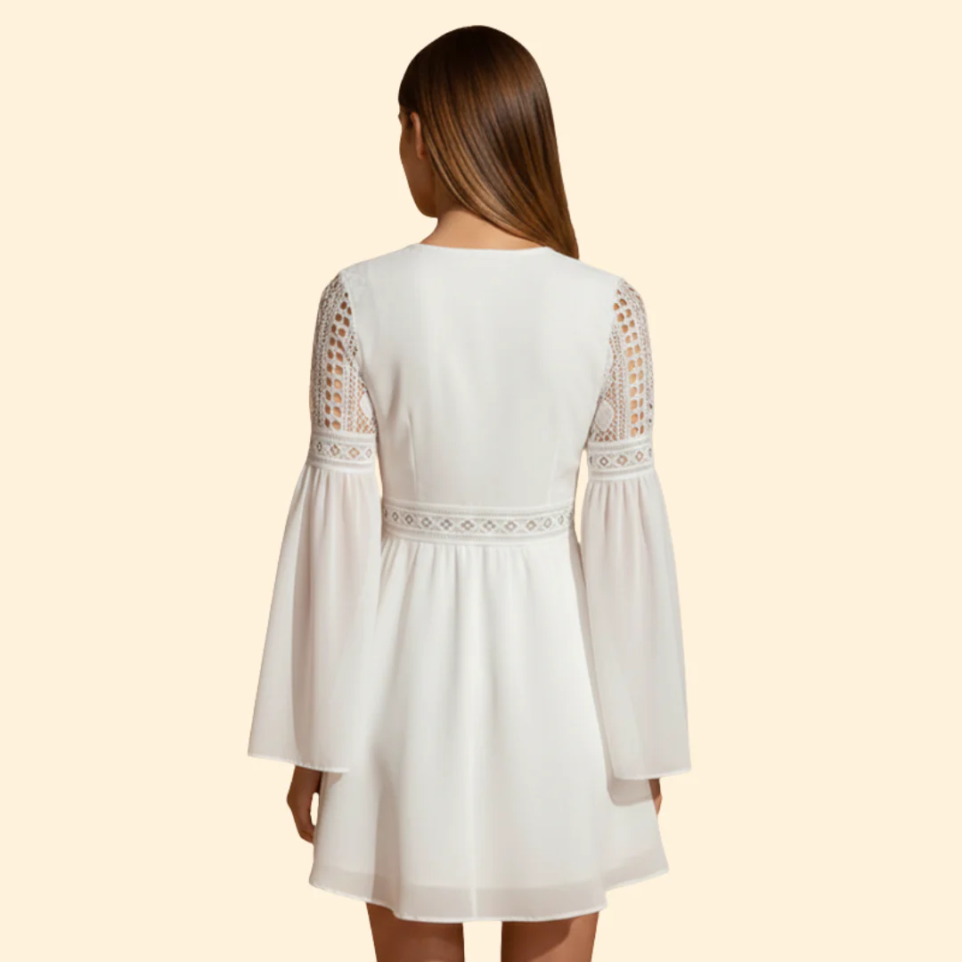 Women's Lace Detail Dress with Trumpet Sleeves - Image 3