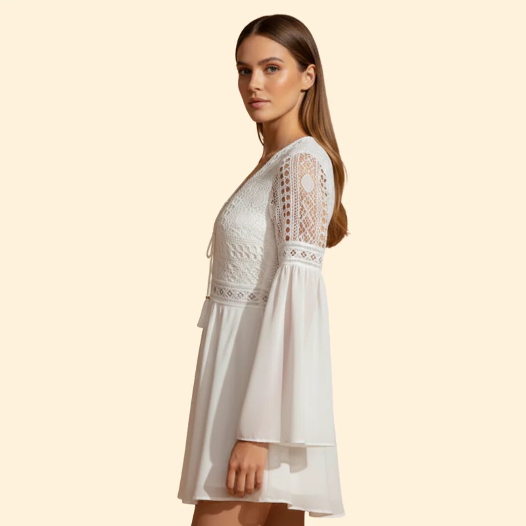 Women's Lace Detail Dress with Trumpet Sleeves - Image 5