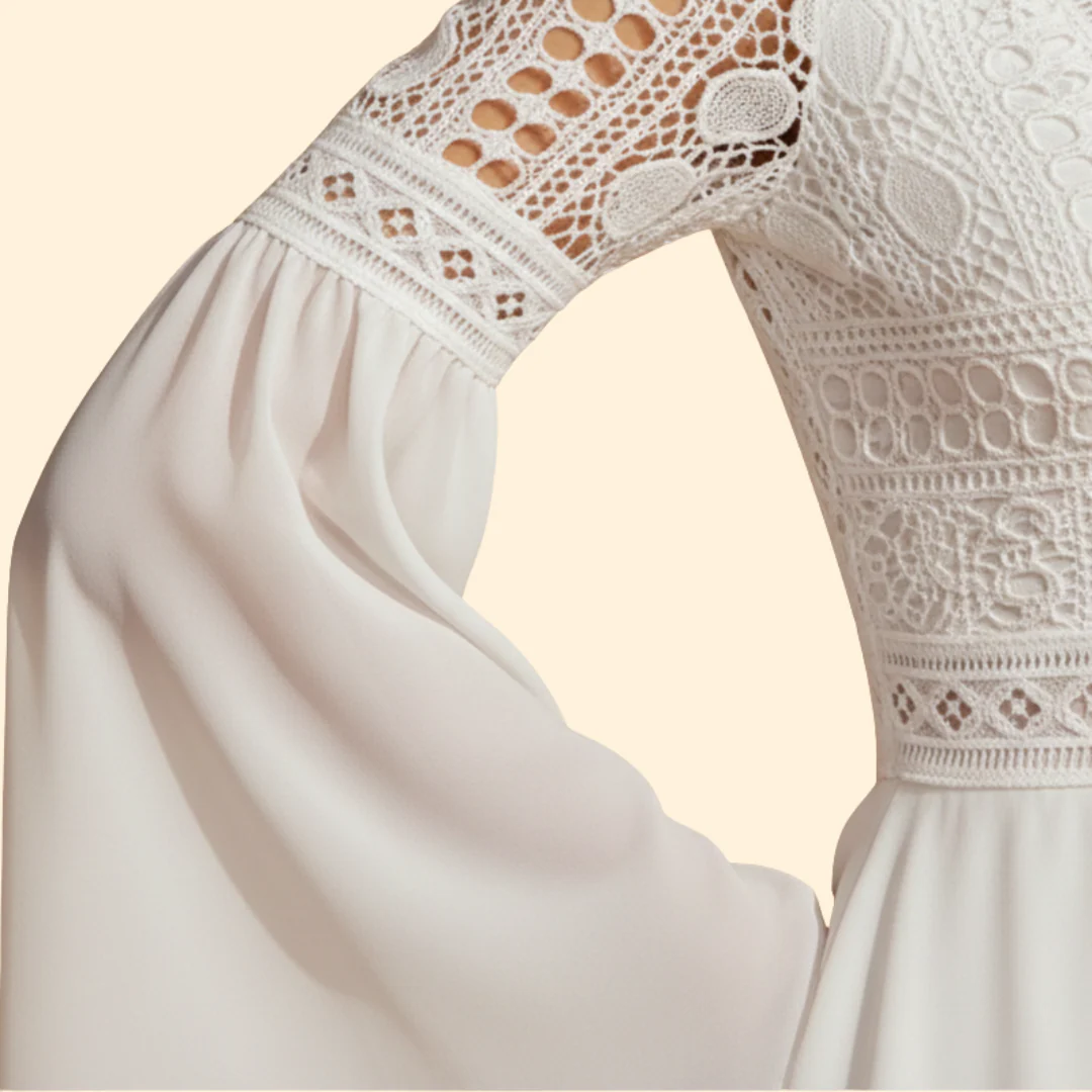 Women's Lace Detail Dress with Trumpet Sleeves - Image 6