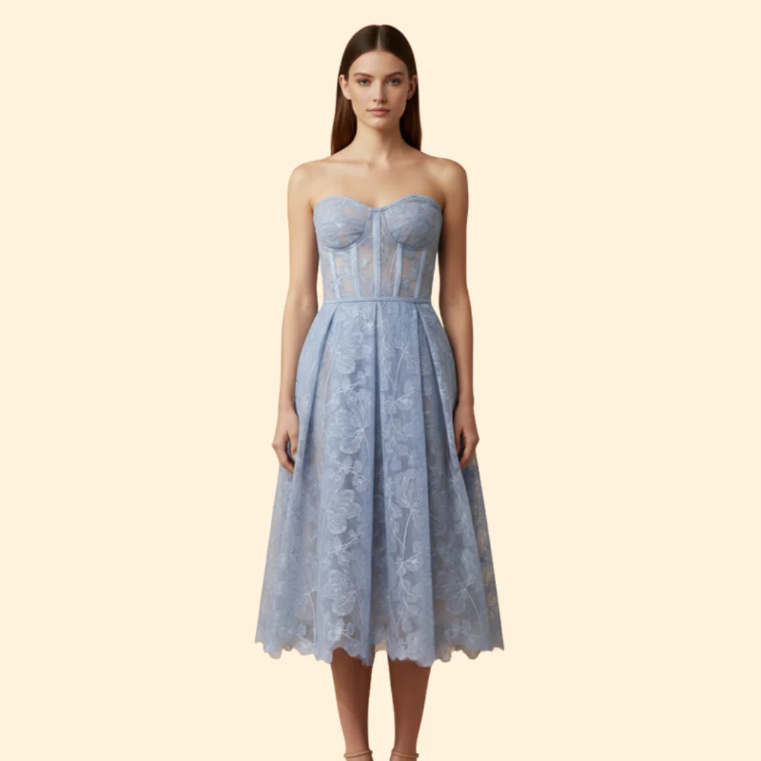Women's Lace Midi Dress with Corset Fit - Image 2
