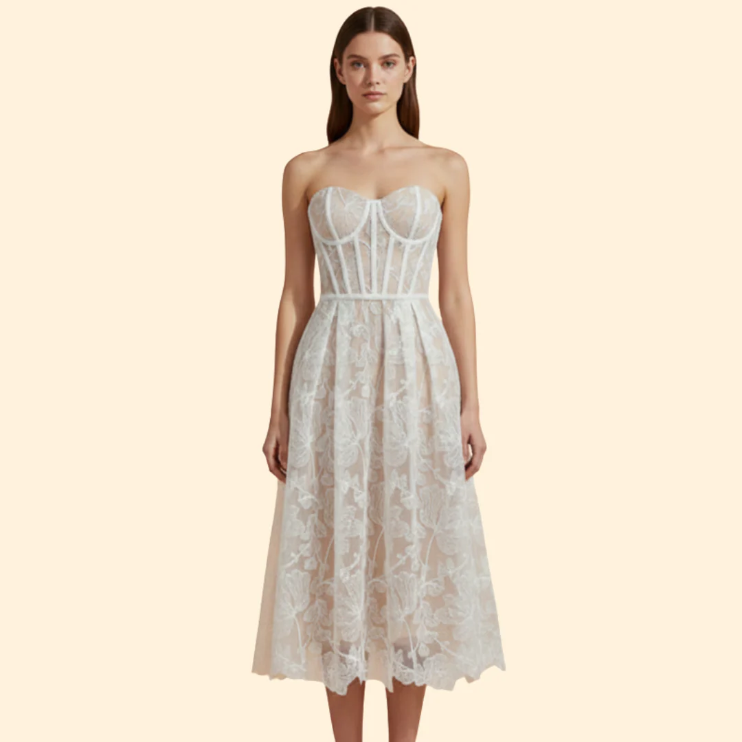 Women's Lace Midi Dress with Corset Fit - Image 7