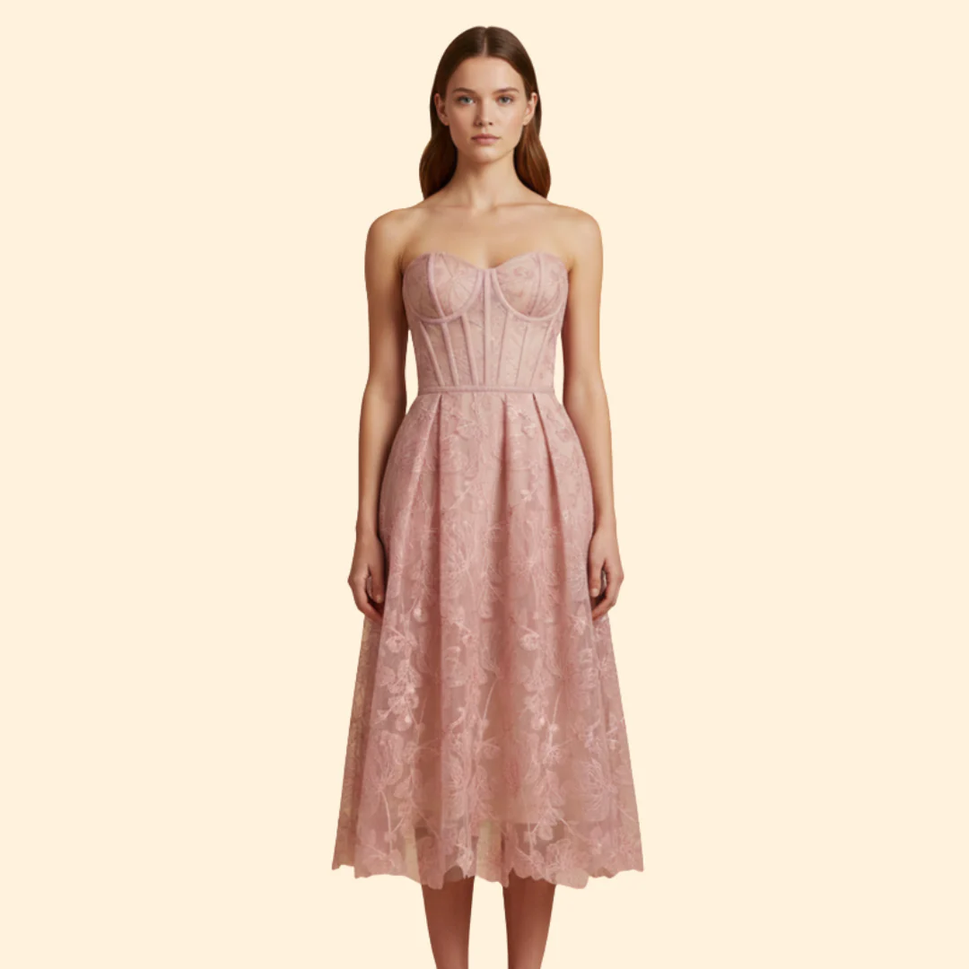 Women's Lace Midi Dress with Corset Fit - Image 8