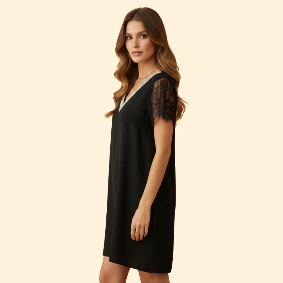 Women's Lace Sequin Short Sleeve Dress - Image 3