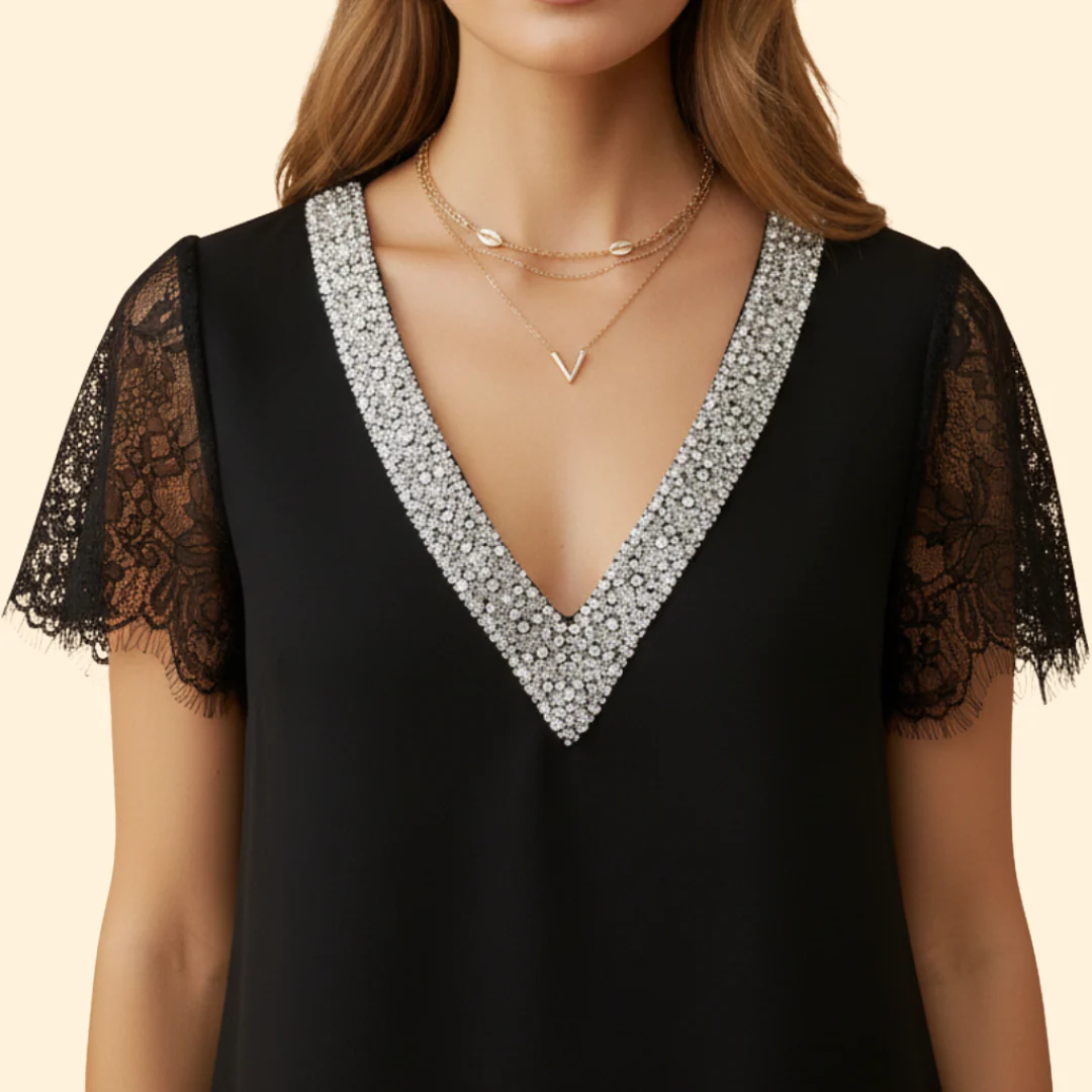 Women's Lace Sequin Short Sleeve Dress - Image 5