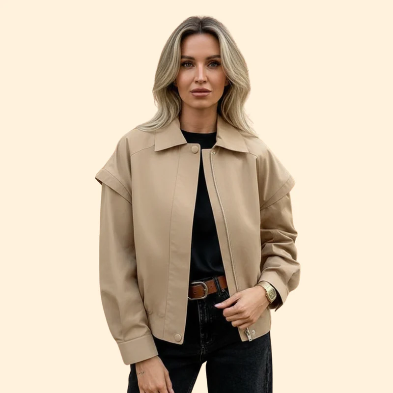Women's Lapel Bomber Jacket - Image 2