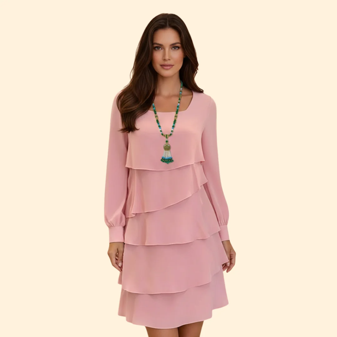 Women's Layered Dress with Long Sleeves - Image 2