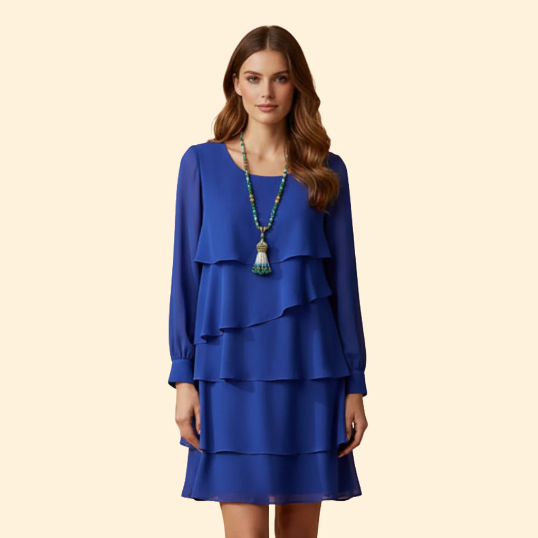 Women's Layered Dress with Long Sleeves - Image 7