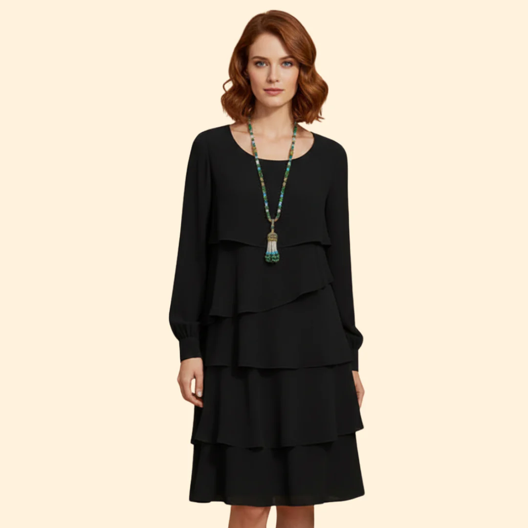 Women's Layered Dress with Long Sleeves - Image 8