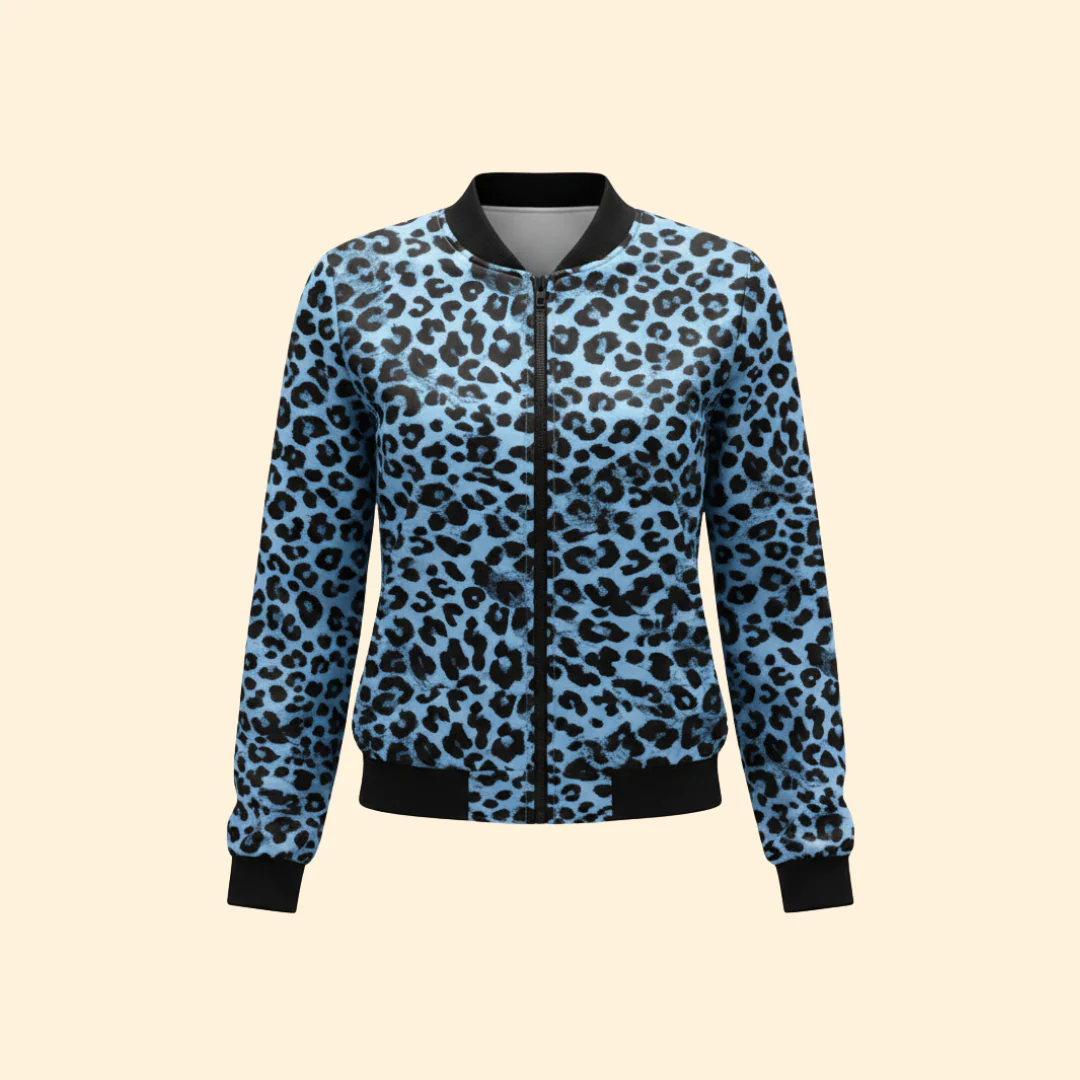 Women’s Leopard Print Bomber Jacket with Zip Closure