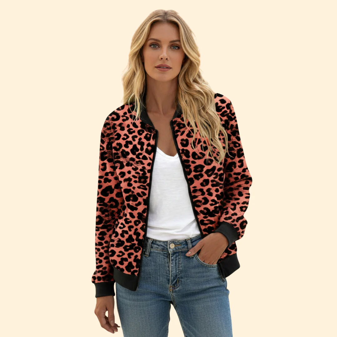 Women’s Leopard Print Bomber Jacket with Zip Closure - Image 10