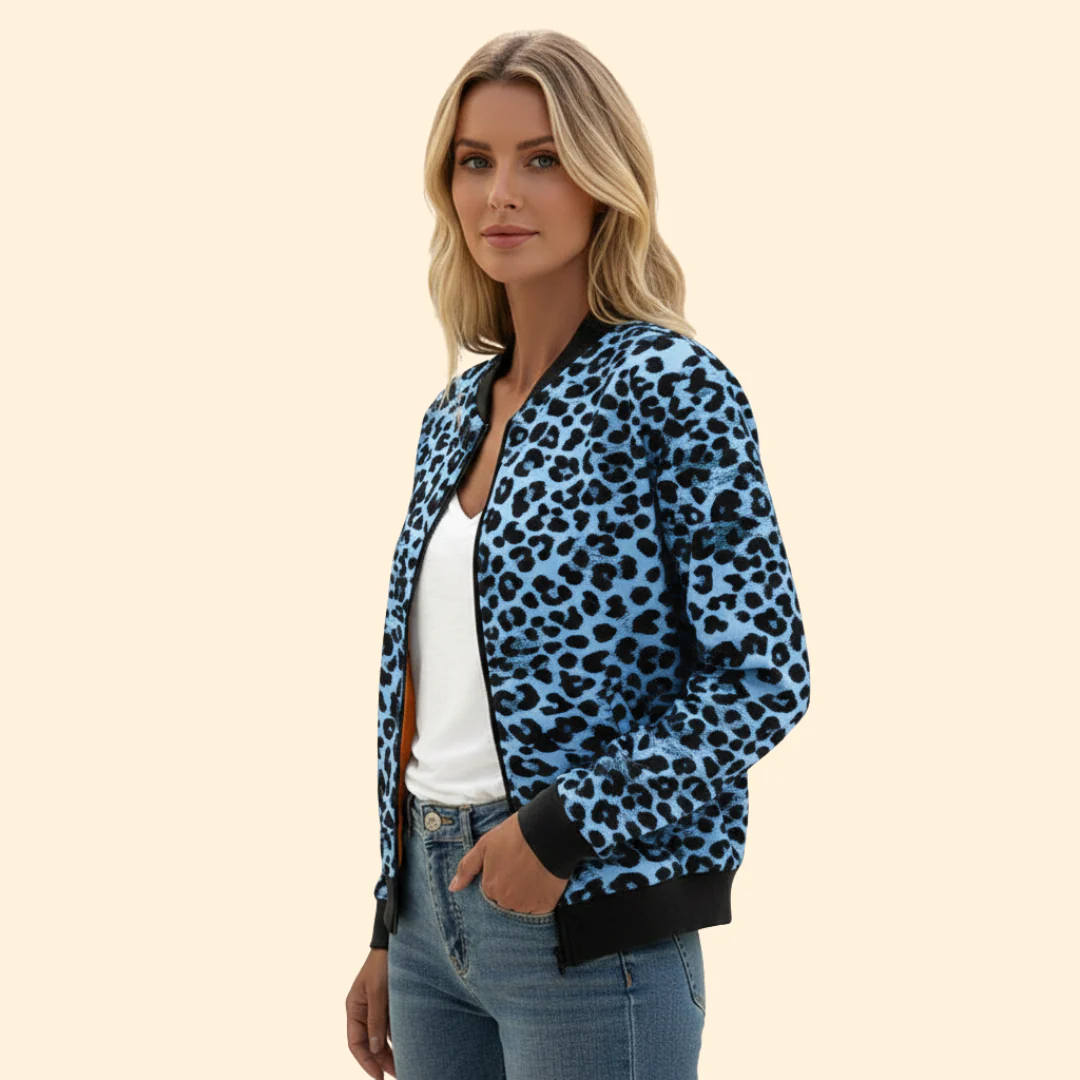 Women’s Leopard Print Bomber Jacket with Zip Closure - Image 3