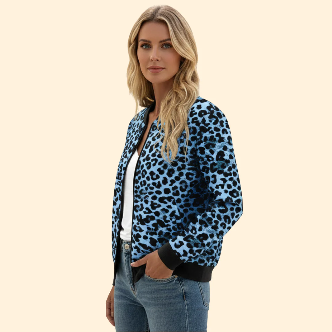 Women’s Leopard Print Bomber Jacket with Zip Closure - Image 5