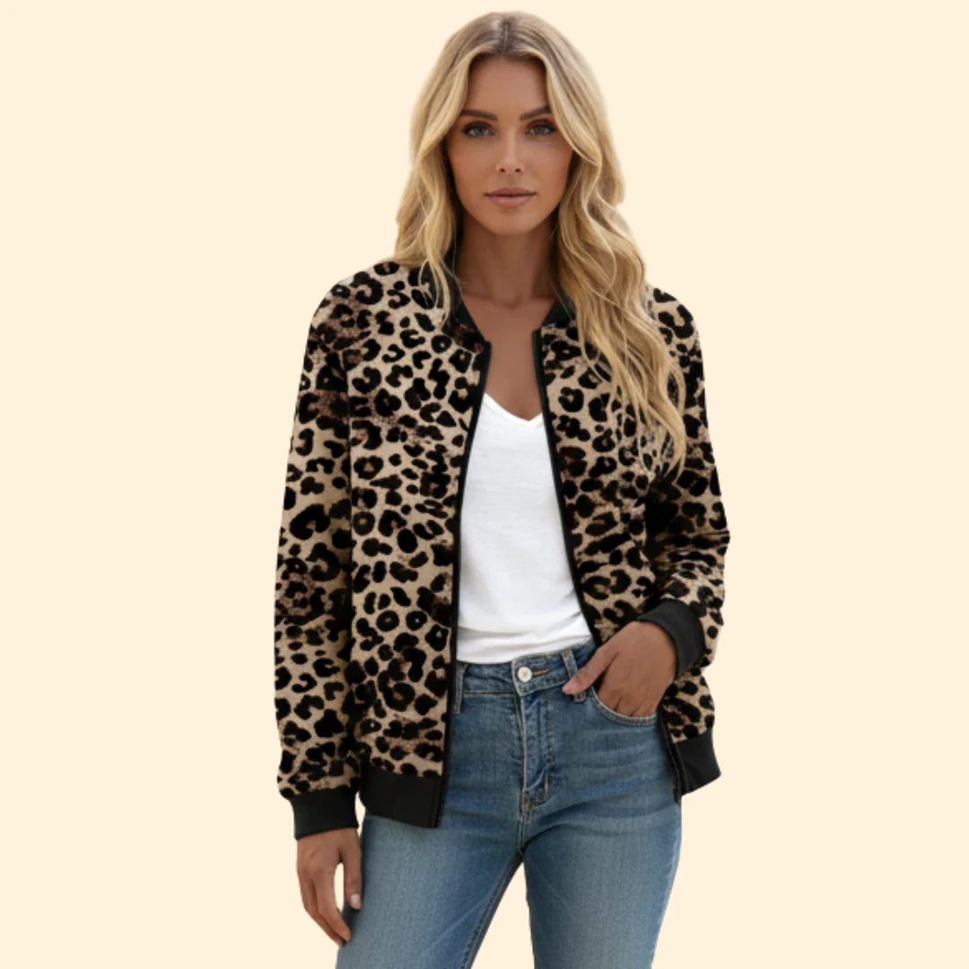 Women’s Leopard Print Bomber Jacket with Zip Closure - Image 8