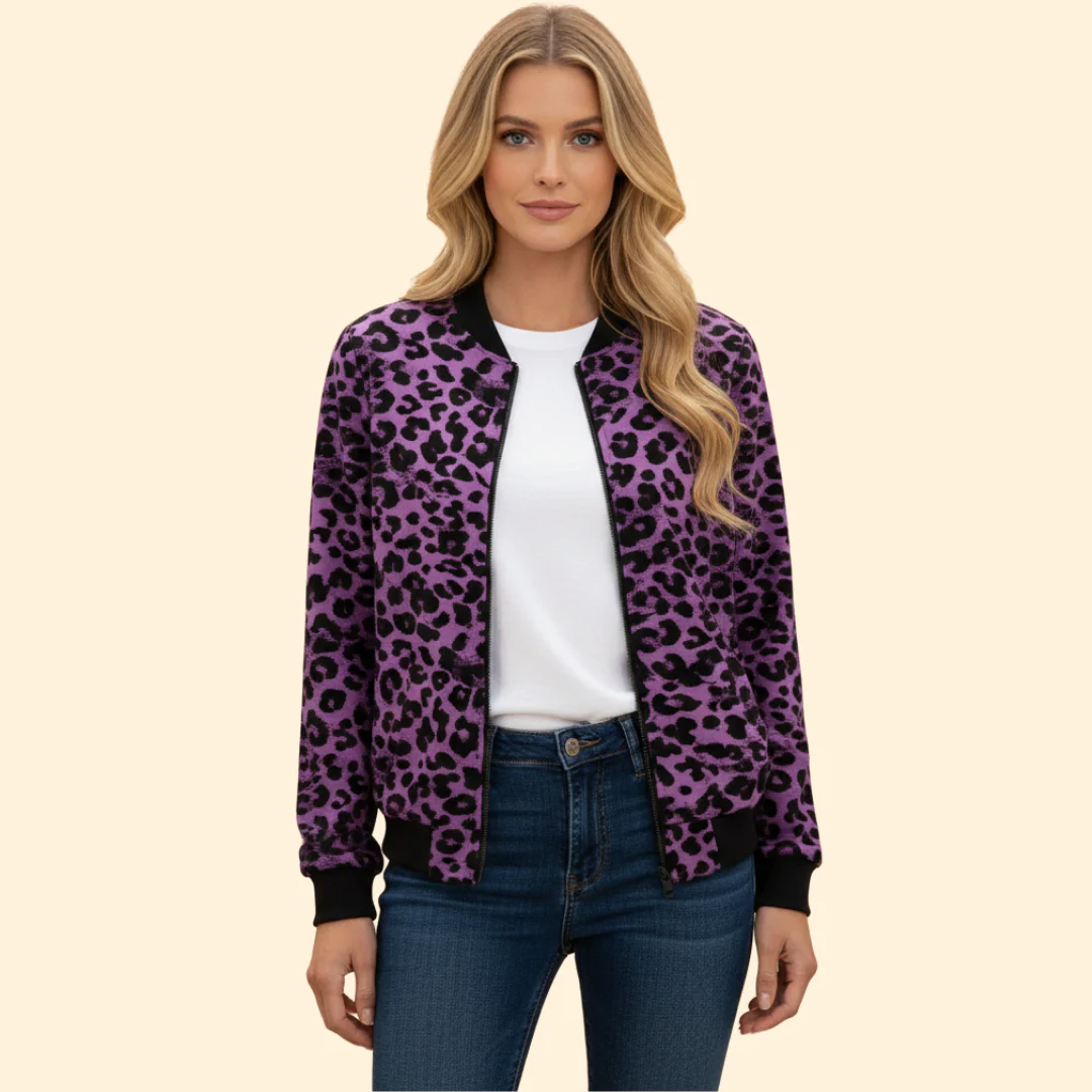 Women’s Leopard Print Bomber Jacket with Zip Closure - Image 9