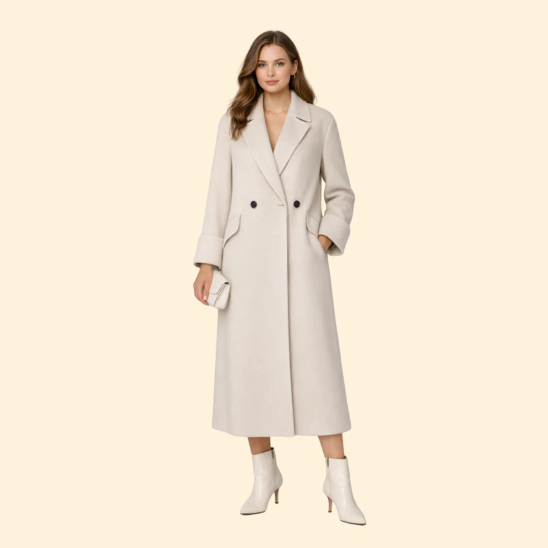 Women’s Long Coat with Notched Collar - Image 2