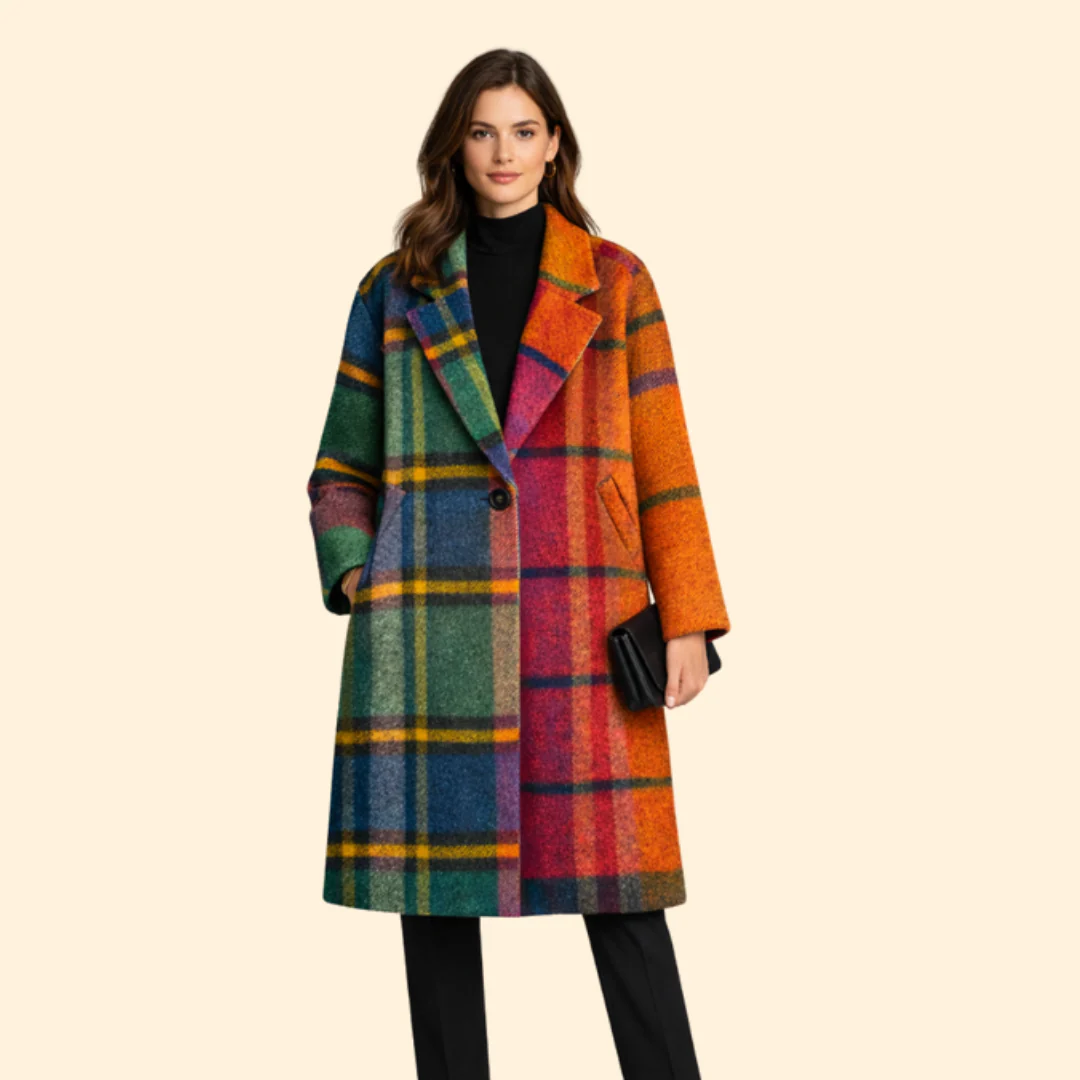 Women’s Long Coat with Notched Collar Design - Image 2